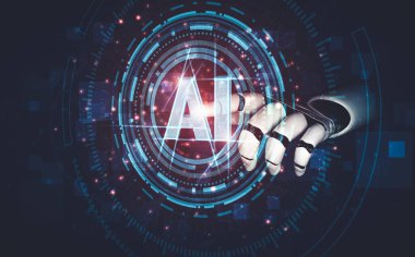 Yapay zeka ve makine öğrenimi AI droid robotu veya cyborg