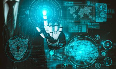 Yapay zeka ve makine öğrenimi AI droid robotu veya cyborg