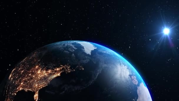 Animazione orbitale del pianeta terra 3D con superficie geografica realistica e nuvole — Video Stock