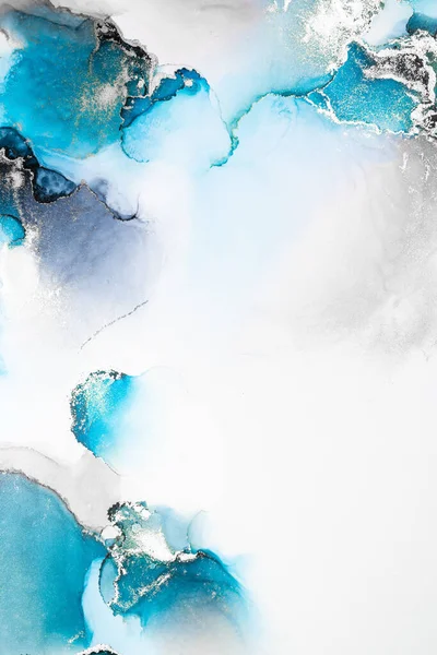 Blu argento astratto sfondo di marmo liquido inchiostro arte pittura su carta . — Foto Stock