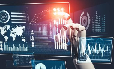 Geleceğin yapay zekası robot yapay zeka kavramını düşünüyor.