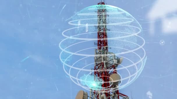 Tour de télécommunication avec graphique 3D de la transformation globale de l'entreprise — Video