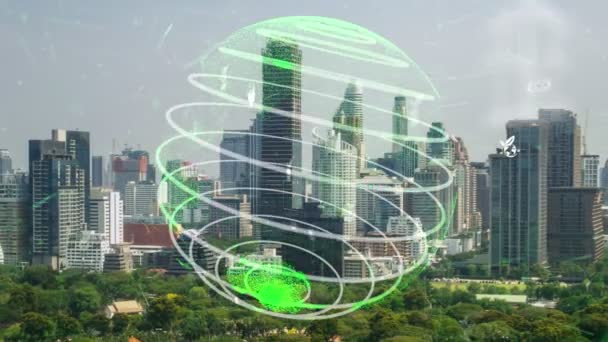 La tecnología verde de la ciudad se desplaza hacia un concepto de alteración sostenible — Vídeo de stock