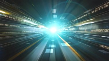 Siber küresel iletişim ve kodlama kavramında yolda dijital veri akışı