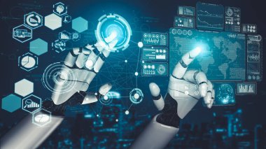 Yapay zeka ve makine öğrenimi AI droid robotu veya cyborg