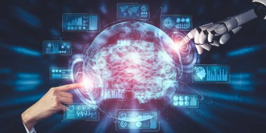 Yapay zeka ve makine öğrenimi AI droid robotu veya cyborg