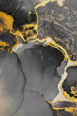 Kağıt üzerinde mermer sıvı mürekkep resminin koyu altın soyut arkaplanı .