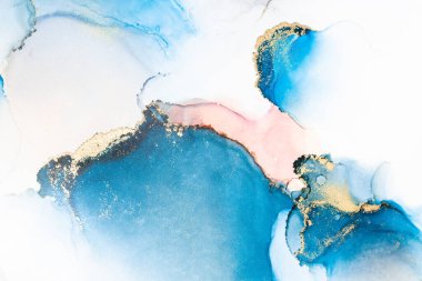 Kağıt üzerinde mermer sıvı mürekkep resminin lüks mavi soyut arkaplanı .