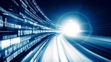 Siber küresel iletişim ve kodlama kavramında yolda dijital veri akışı
