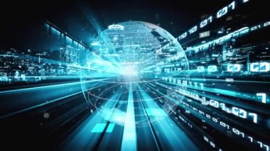 Fütürist küresel ağ ve üç boyutlu dijital veri transferi grafiği