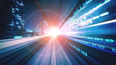 Siber küresel iletişim ve kodlama kavramında yolda dijital veri akışı