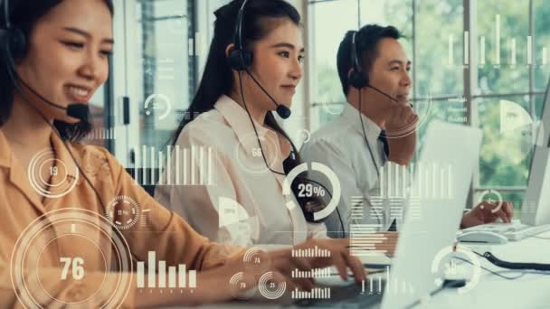 Customer support call center provide data with envisional graphic — Stock Video