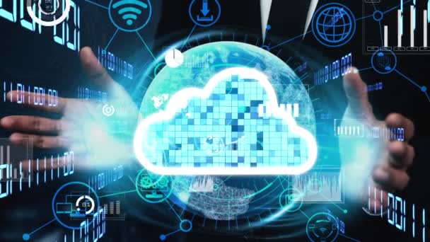 Computação em nuvem conceitual e tecnologia de armazenamento de dados para inovação futura — Vídeo de Stock