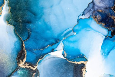 Kağıt üzerinde mermer sıvı mürekkep resminin lüks mavi soyut arkaplanı .