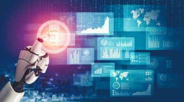 Geleceğin yapay zekası robot yapay zeka kavramını düşünüyor.