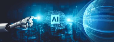 Yapay zeka ve makine öğrenimi AI droid robotu veya cyborg