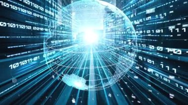 Fütürist küresel ağ ve üç boyutlu dijital veri transferi grafiği