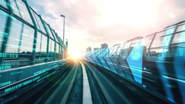 Siber küresel iletişim ve kodlama kavramında yolda dijital veri akışı