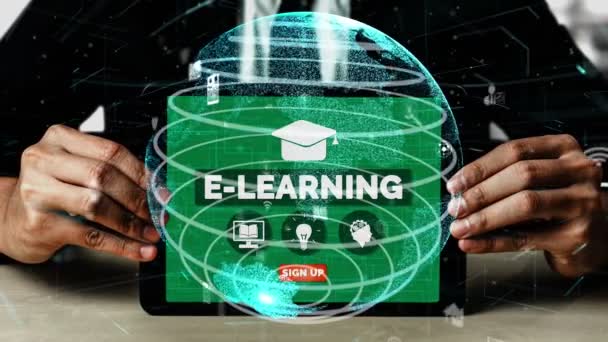 Концепція електронного навчання для студентів та університетів — стокове відео