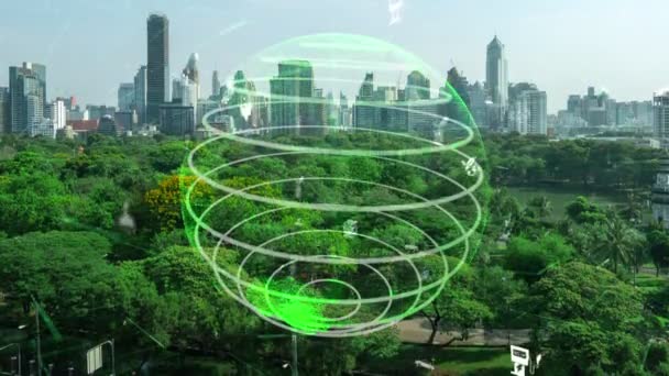 Teknologi kota hijau beralih ke konsep perubahan berkelanjutan — Stok Video