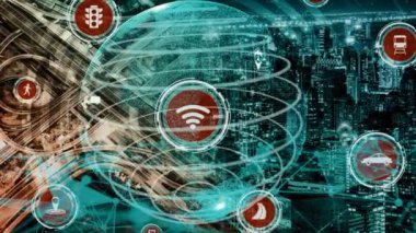 Yeni şehir yolunda gelecekteki araba trafiği için akıllı ulaşım teknolojisi kavramı