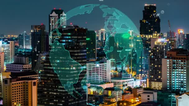 Wereldwijde verbinding en de wijziging van het internetnetwerk in slimme stad — Stockvideo