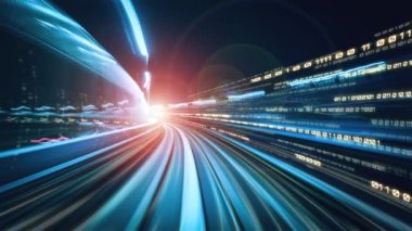 Siber küresel iletişim ve kodlama kavramında yolda dijital veri akışı