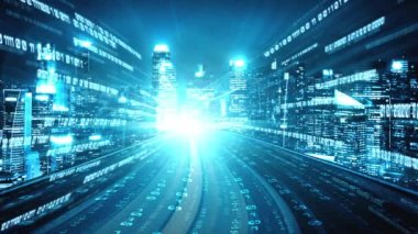 Siber küresel iletişim ve kodlama kavramında yolda dijital veri akışı