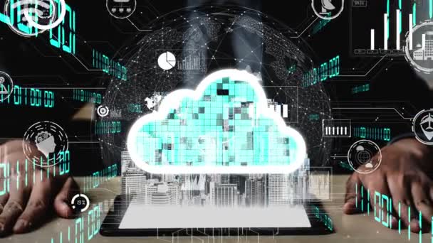 Tecnología conceptual de computación en nube y almacenamiento de datos para la innovación futura — Vídeos de Stock