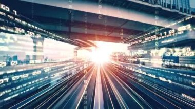 Program kodlama kavramında yolda dijital veri akışının döngüsel videosu