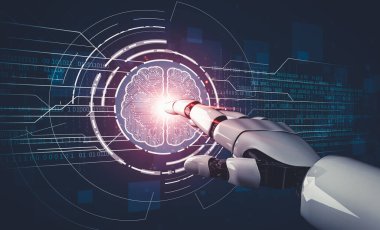 Yapay zeka ve makine öğrenimi AI droid robotu veya cyborg