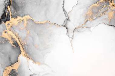 Kağıt üzerinde mermer sıvı mürekkep resminin siyah altın soyut arkaplanı .