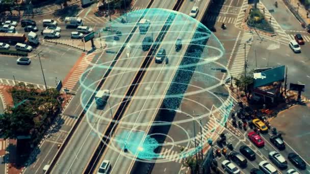 Concepto de modificación de la tecnología de transporte inteligente para el futuro control del tráfico por carretera — Vídeos de Stock