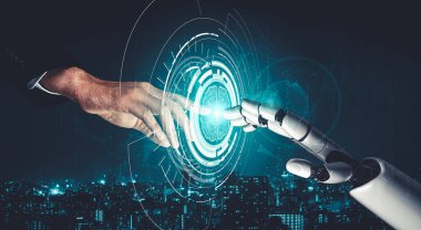 Yapay zeka ve makine öğrenimi AI droid robotu veya cyborg