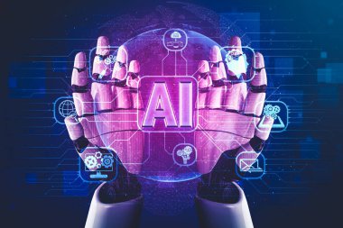 Yapay zeka ve makine öğrenimi AI droid robotu veya cyborg