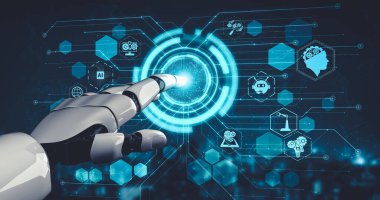 Yapay zeka ve makine öğrenimi AI droid robotu veya cyborg