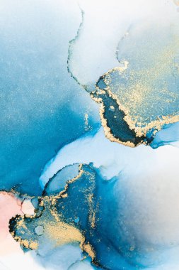 Kağıt üzerinde mermer sıvı mürekkep resminin lüks mavi soyut arkaplanı .