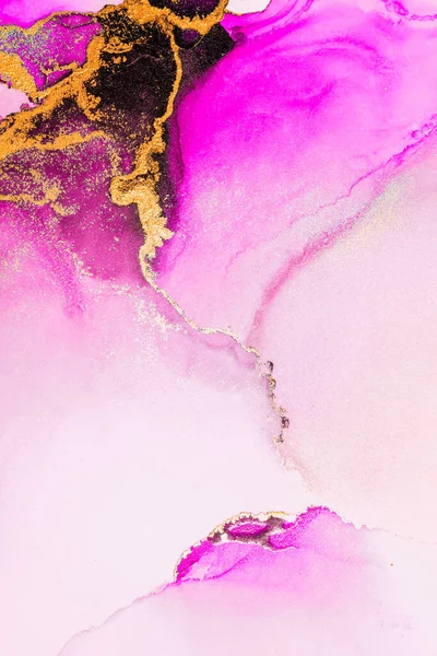 Kağıt üzerinde mermer sıvı mürekkep resminin pembe altın soyut arkaplanı .
