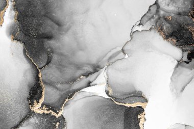 Kağıt üzerinde mermer sıvı mürekkep resminin siyah altın soyut arkaplanı .