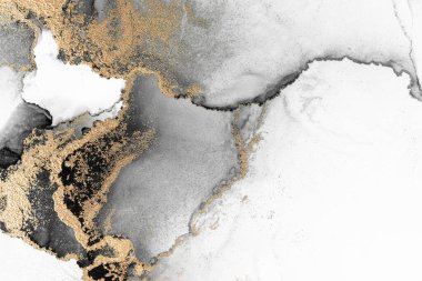 Kağıt üzerinde mermer sıvı mürekkep resminin siyah altın soyut arkaplanı .