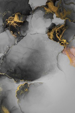 Kağıt üzerinde mermer sıvı mürekkep resminin koyu altın soyut arkaplanı .