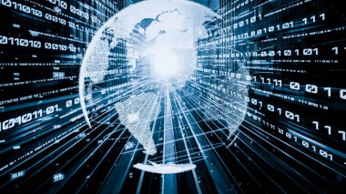 Fütürist küresel ağ ve üç boyutlu dijital veri transferi grafiği