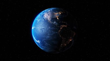 Gerçekçi coğrafya yüzeyi ve yörüngesel 3D bulut atmosferine sahip Dünya gezegeni