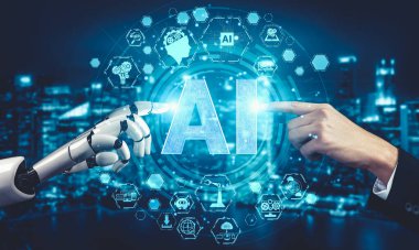 Yapay zeka ve makine öğrenimi AI droid robotu veya cyborg