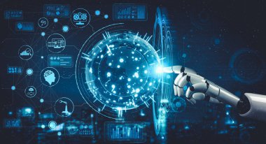 Yapay zeka ve makine öğrenimi AI droid robotu veya cyborg