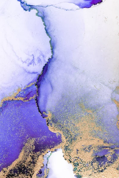 Oro viola astratto sfondo di marmo liquido inchiostro arte pittura su carta . — Foto Stock