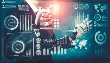 Geleceğin yapay zekası robot yapay zeka kavramını düşünüyor.