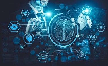 Yapay zeka ve makine öğrenimi AI droid robotu veya cyborg