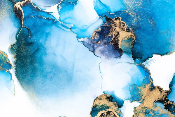 Luxe blauw abstracte achtergrond van marmer vloeibare inkt kunst schilderen op papier . — Stockfoto