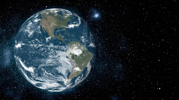 Uzay yolculuğundan Dünya gezegeni görüntüsü ve uzaydan gerçekçi dünya yüzeyi — Stok fotoğraf